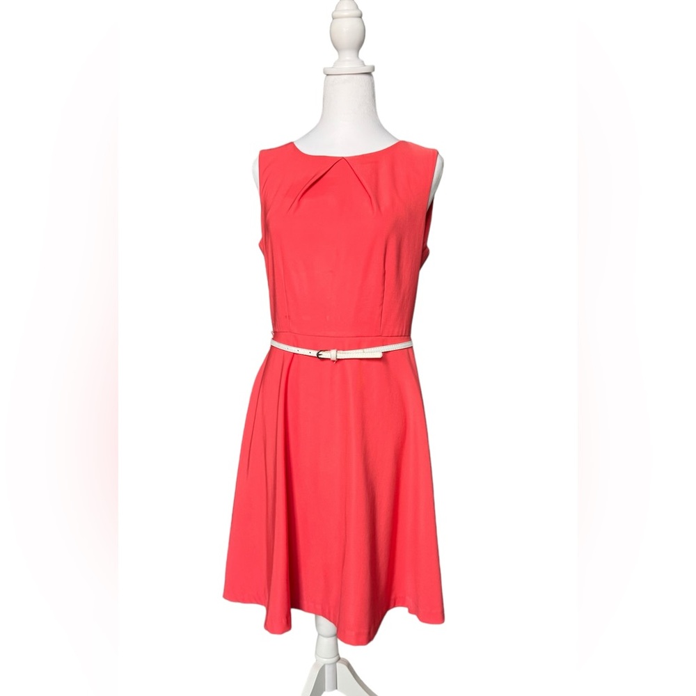 Dress Barn Coral Fit & Flare Sleeveless Dress with Belt – Women’s Size 6